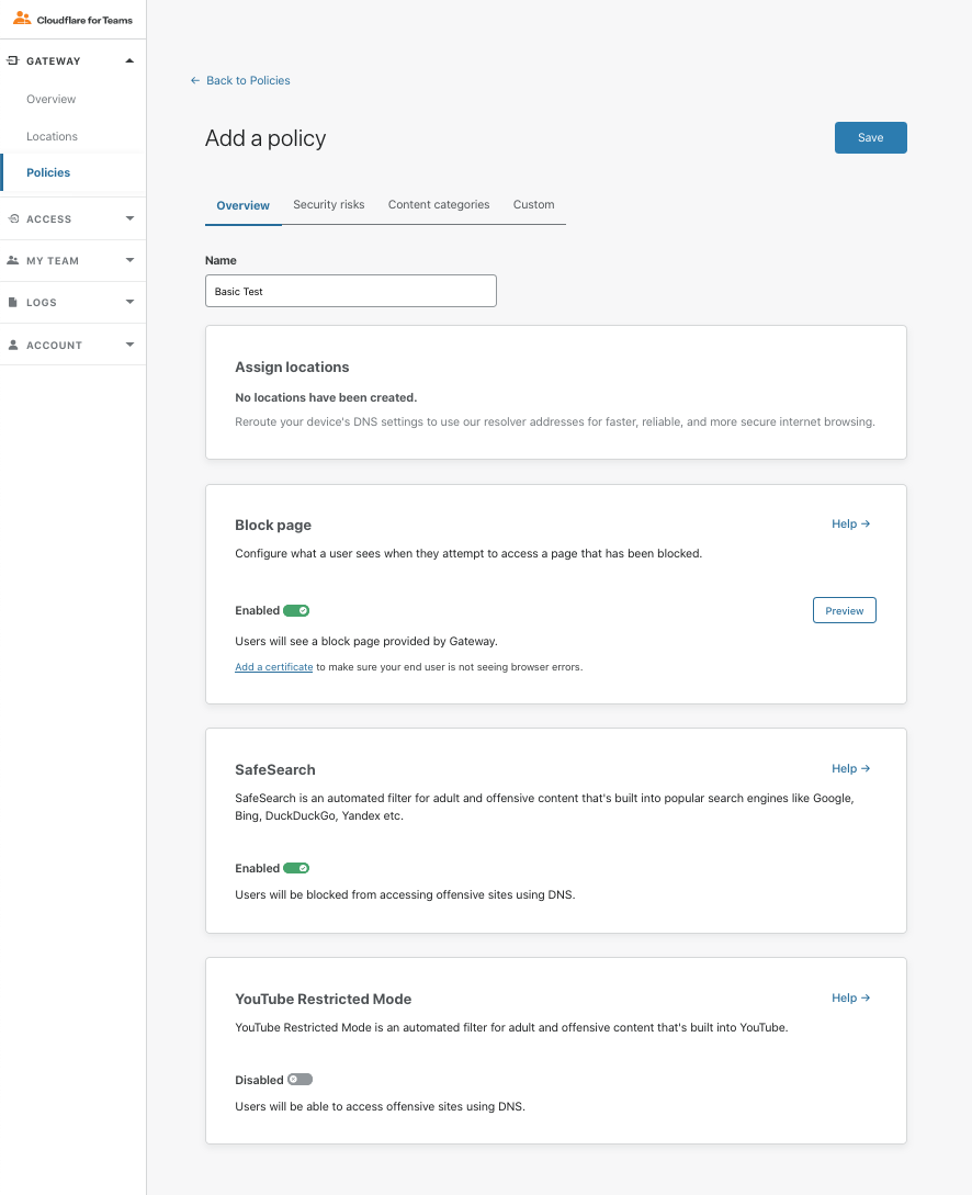 Cloudflare Gateway Policies